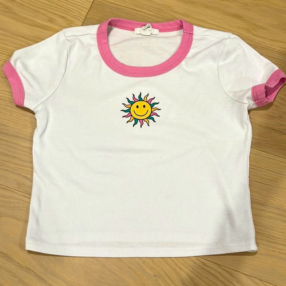Pink and white crop top